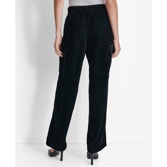 DKNY Women's High-Rise Wide-Leg Velvet Cargo Pants Black Size XL MSRP $109 - Picture 5 of 5